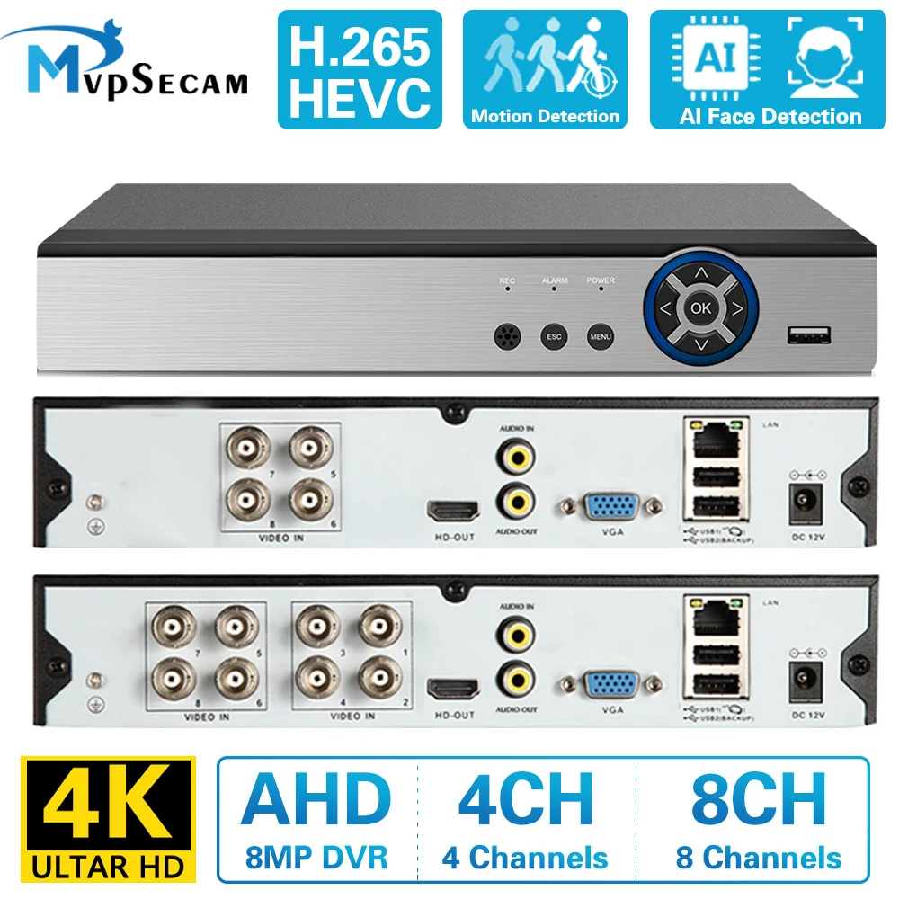 

6in1 Real H.265 4ch 8ch 4K-N 4K 8MP DVR Security CCTV hybrid video recorder DVR P2P Xmeye support AHD/TVI/CVI/CVBS/IP cameras