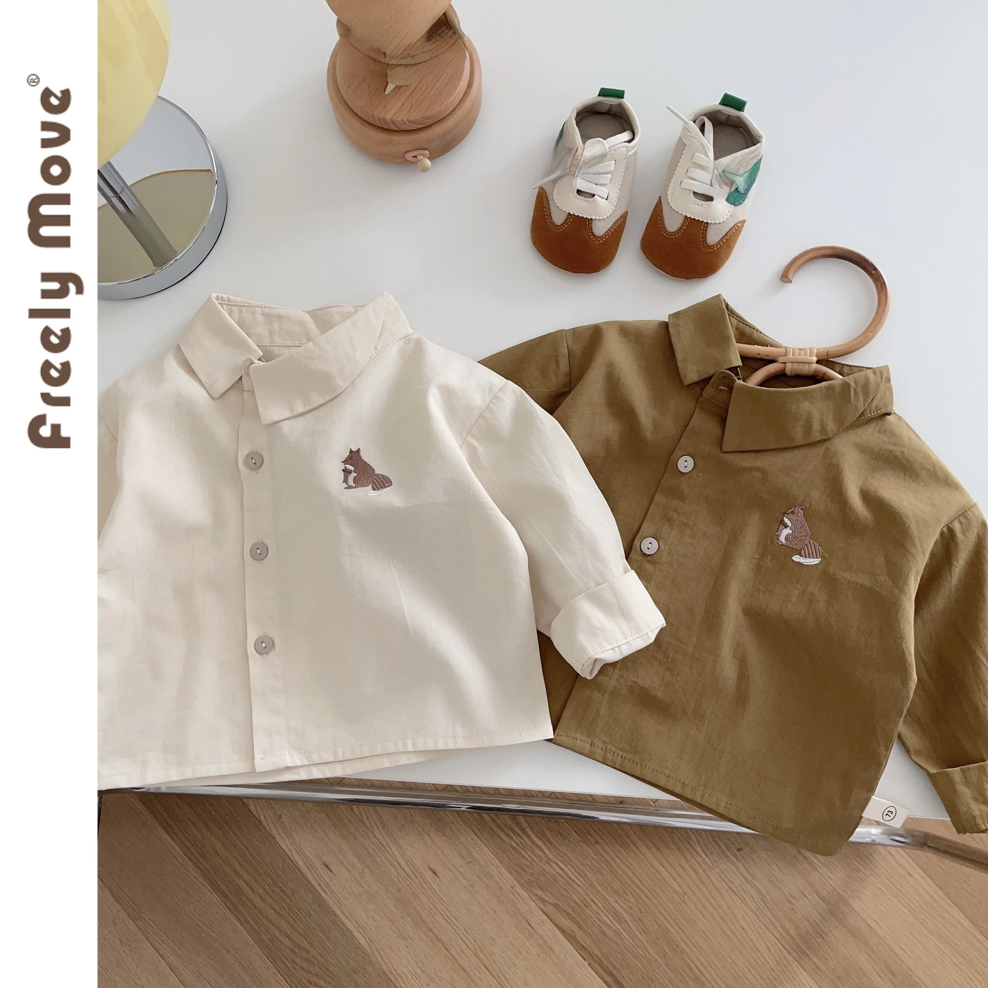 

Freely Move Autumn Kids Shirt Baby Boys Girls Blouse 2023 Children Wears Clothing Infant Clothes Embroidery Toddler Girls Tee