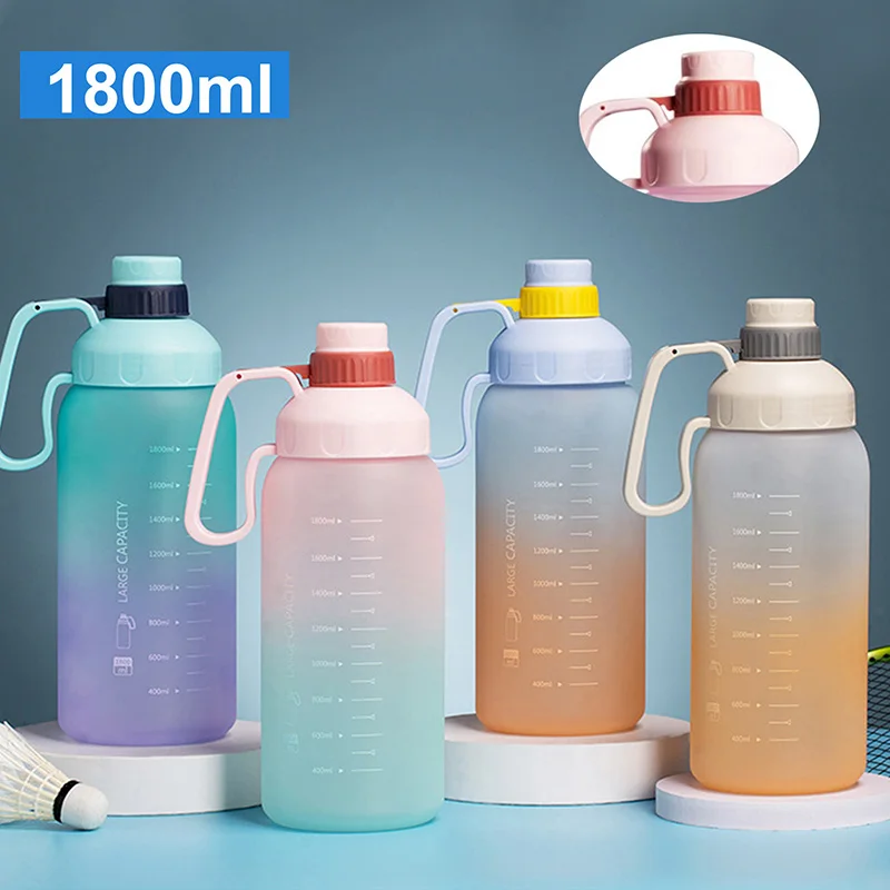 1.8 L Plastic Water Bottle Female Girls Large Portable Travel Kettle Sports Fitness Cup Summer Straw Water Jug With Time Scale