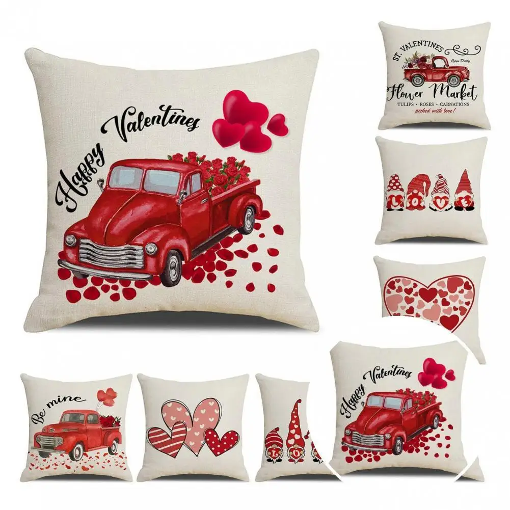 

Pillowslip Fashion Flax Portable Valentines Day Cushion Case for Bedroom Pillow Cover Pillowcase