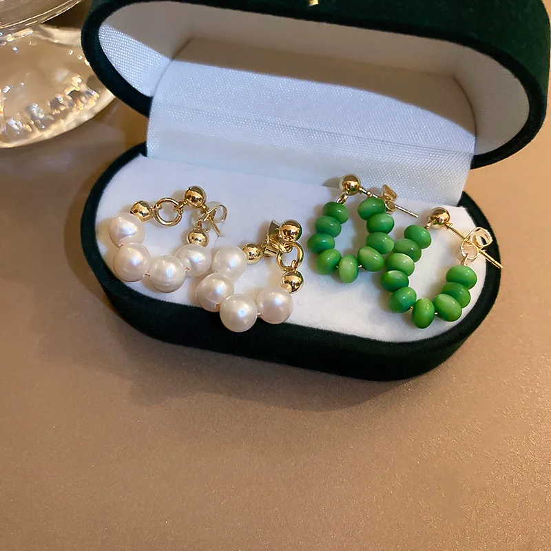 

Minar 2022 Trendy Green Color Opal Shell Stud Earrings for Women Baroque Freshwater Pearl Pendant Earring Wedding Casual Jewelry
