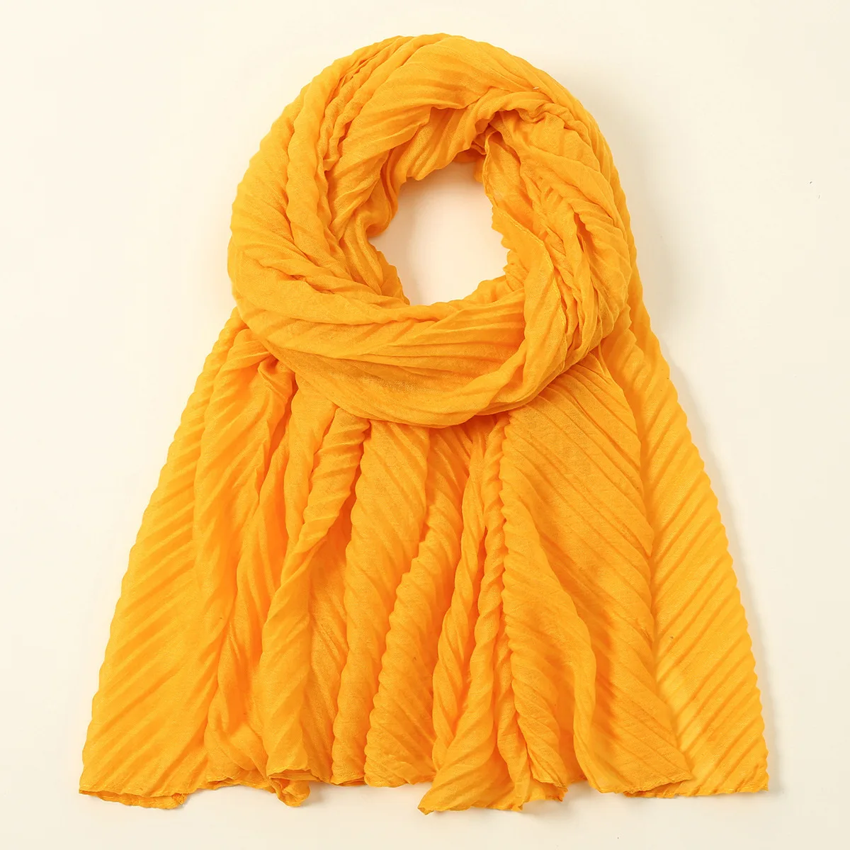

Summer Sunblock Pleated Monochrome Retro Cotton Scarf For Ladies Going Out Shawl Autumn-Winter Simple Headscarf R94