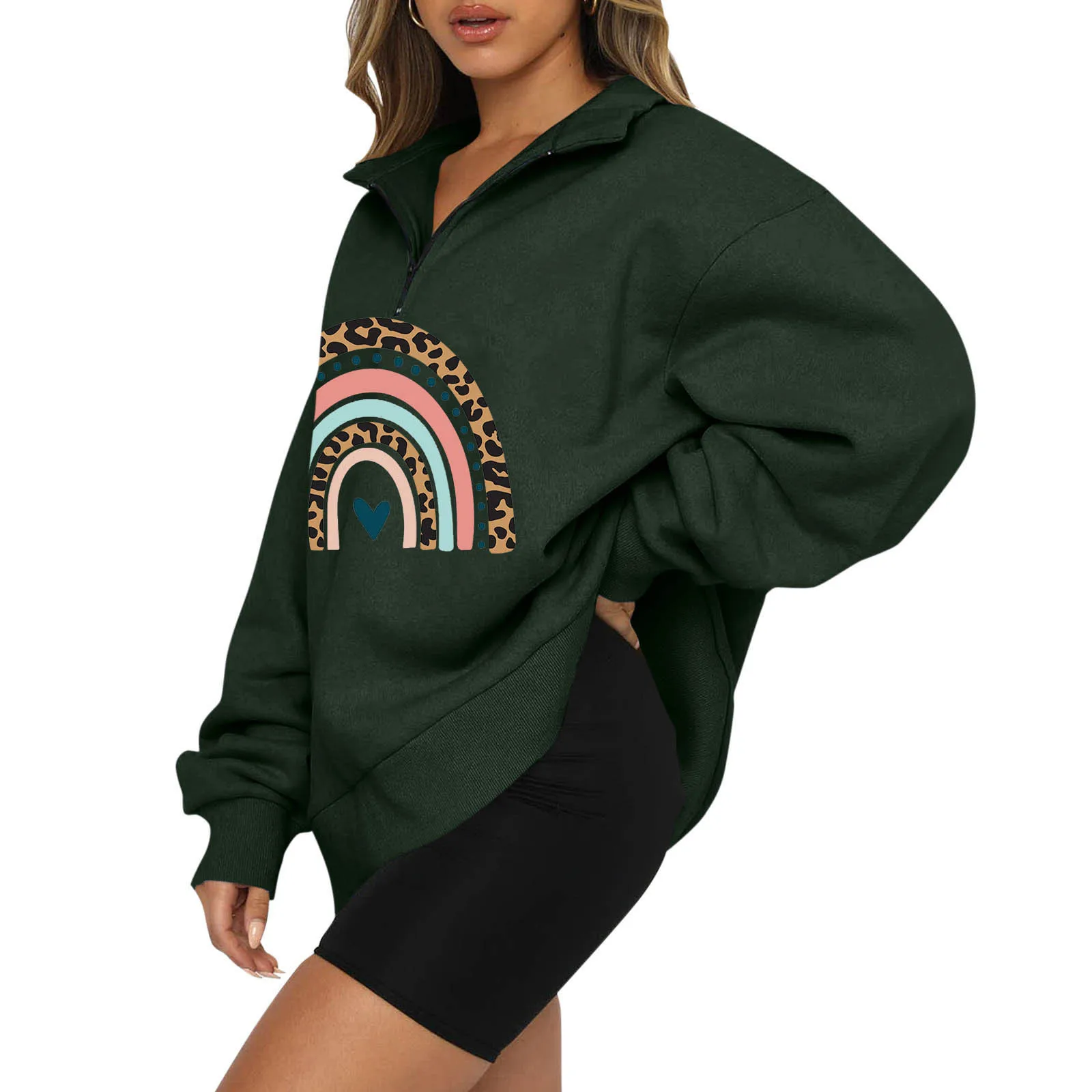 

Womens Rainbow Print Oversized Half Zip Pullover Long Sleeve Long Sleeve Sweatshirt for Women Long Sleeve Sweatshirt Women