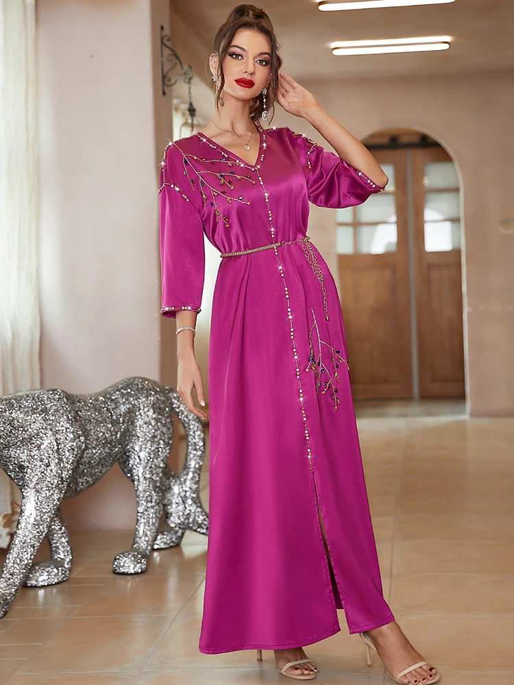 

Рамадан ИД Мубарак атласная Abaya Дубай, Турция африканские вечерние платья для женщин мусульманское платье вечернее платье