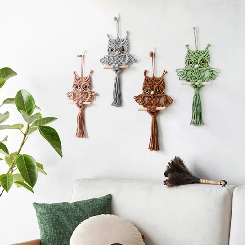 Сова макраме гобелен тканый настенный кулон орнамент богемный