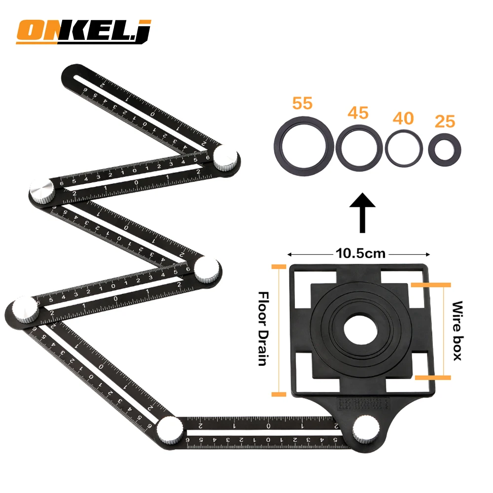 

ONKEL.J 6-fold Aluminium Alloy Angle Finder Measuring Ruler Perforated Mold template tool locator drill guide tile hole