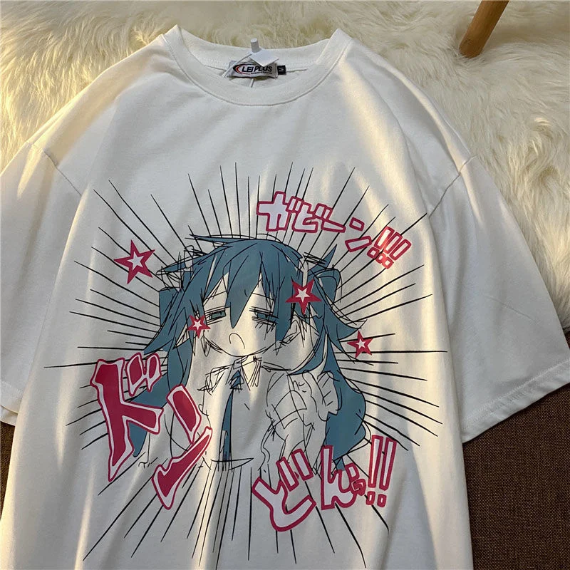 Anime kawaii vintage Casual Tops Summer Fashion Punk o-neck Short-Sleeves oversized Y2K goth Streetwear t-shirt