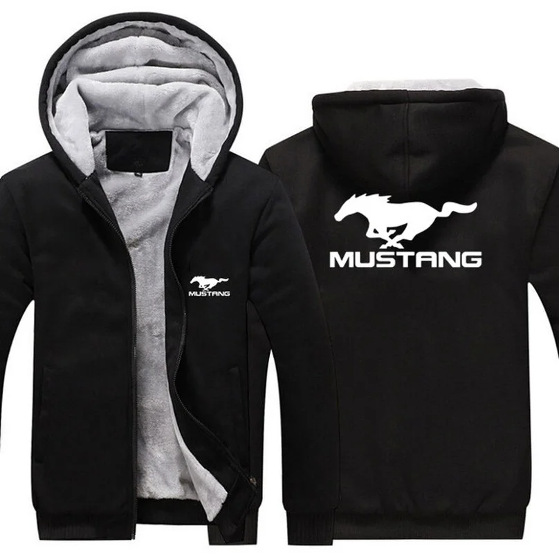 

2023 NEW Hoodies Men ford Mustang Car Logo Print Jacket Hoodies Winter Thicken Warm Fleece cotton Zipper Raglan Coat Male