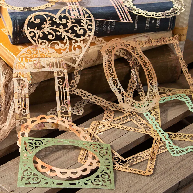 

10pcs Retro Hollow Out Lace Border Material Papers Time Space Lovers Series Creative DIY Collage Scrapbooking Handmade Supplies