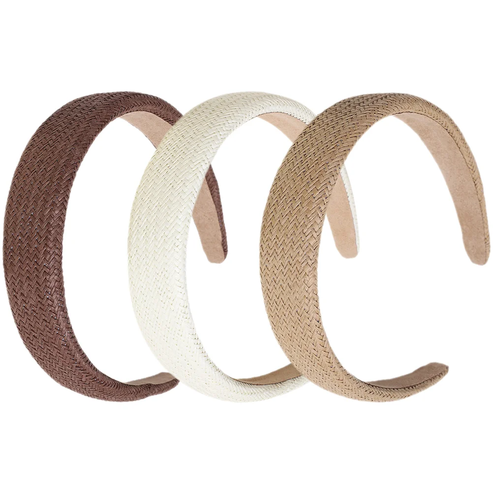 

3 Pcs Braided Headband Vintage Wedding Decor Hair Hoops Raffia Wide Headbands Outdoor Plastic Women Woven Miss Decorative