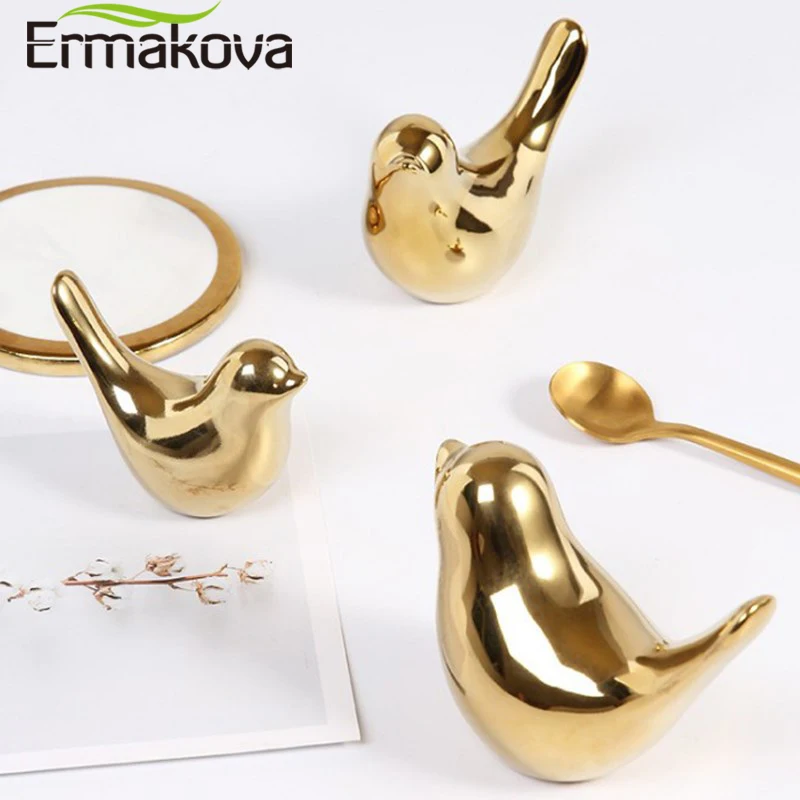Фото Ермакова, фигурка птицы, 4 размера, Скандинавская керамическая золотая статуя животных, ювелирные изделия, украшение для дома, гостиной, сто... №2