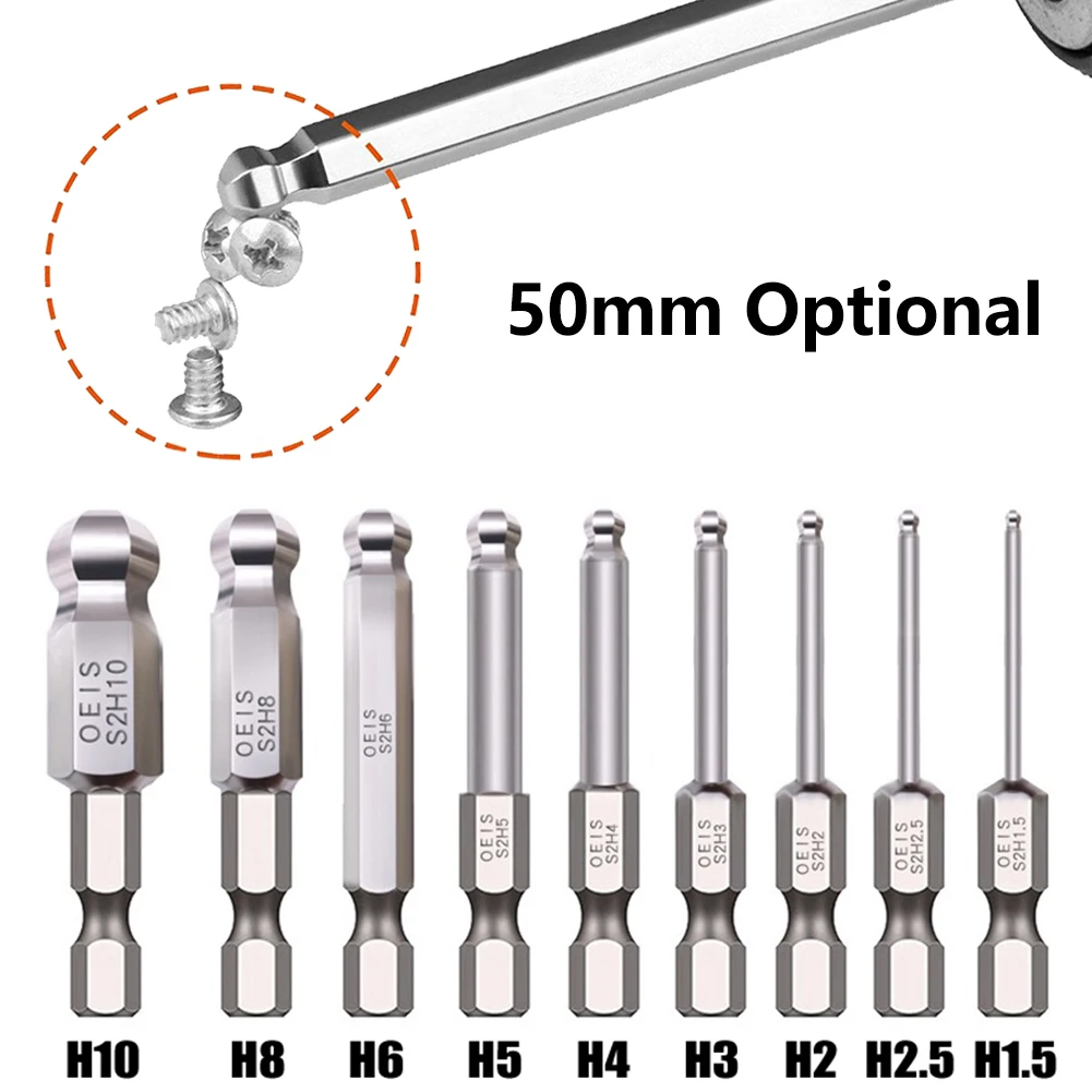 

1pcs Electroplated Rust Proof Hexagon Ball End Hex Screwdriver Bit Metric Hex Bit 50mm Long Magnetic Driver Bit Ball Head Outer