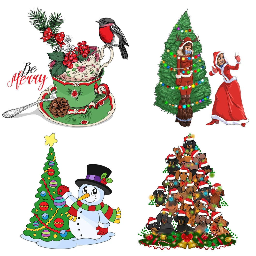 

Christmas Tree Iron on Patches Clothing Thermoadhesive Patches Fusible Patch Heat Transfer Vinyl Designs Anime Children Stickers