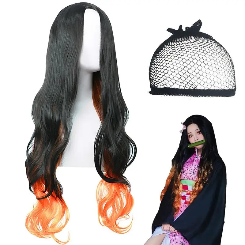 

Длинные волнистые аксессуары для косплея Kamado Nezuko для женщин и девочек