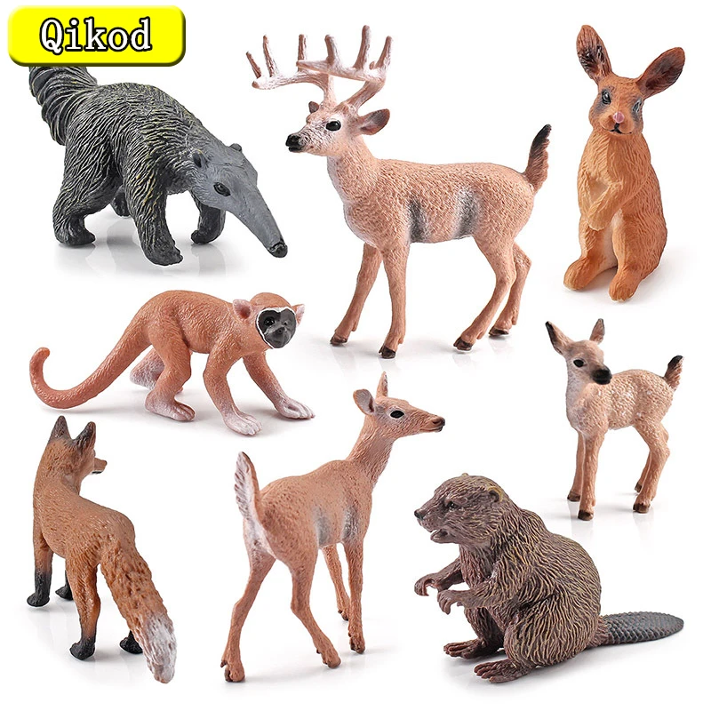 

Simulation Animal Model Set Solid Static Squirrel Monkey Beaver White-Tailed Deer Anteater Decoration Forest Style Home Decor