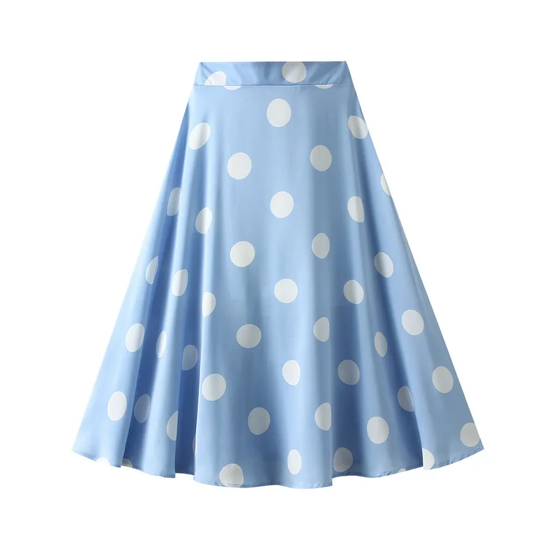 

Summer Swing Temperament Polka Dotted Long Chiffon Skirt Chic A-line Calf Long Colored Dots Skirts