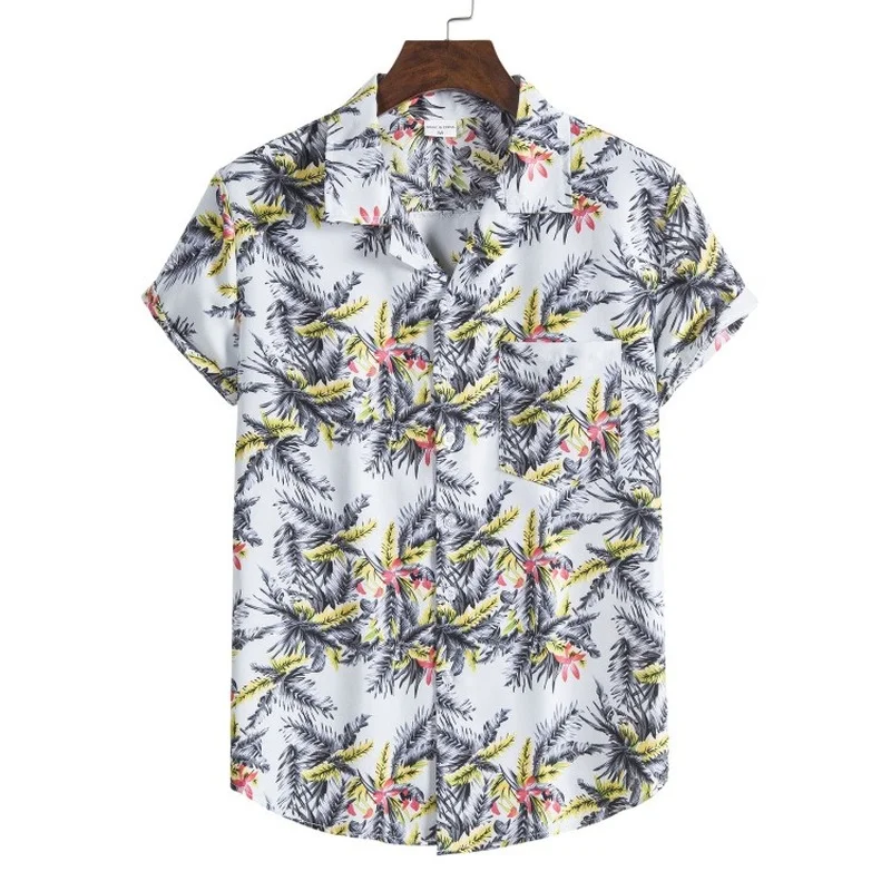 Men Clothing Hawaiian Short-sleeved Shirt New European Size Short-sleeved Hawaiian Shirt Floral Shirts Camisa Masculina