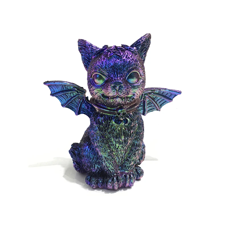 

1pc Resin Decorative Doll Magic Wings Of The Cat Mini Home Table Art Jewelry Black Magic Doll Living Room Craft Gift