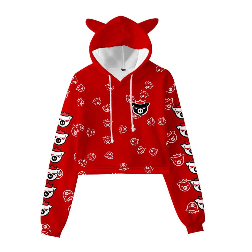 

Female sweatshirt Technoblade Crop Tops Hoodie Women Sexy Navel Short Cat Ears Hoodie Teens Girls Costume Hoodie Sweatshirt