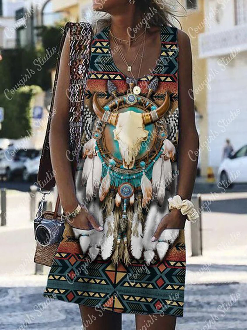 

Женское платье с низким воротником, повседневное элегантное платье с этническим принтом, в стиле ретро, с карманами, лето 2022