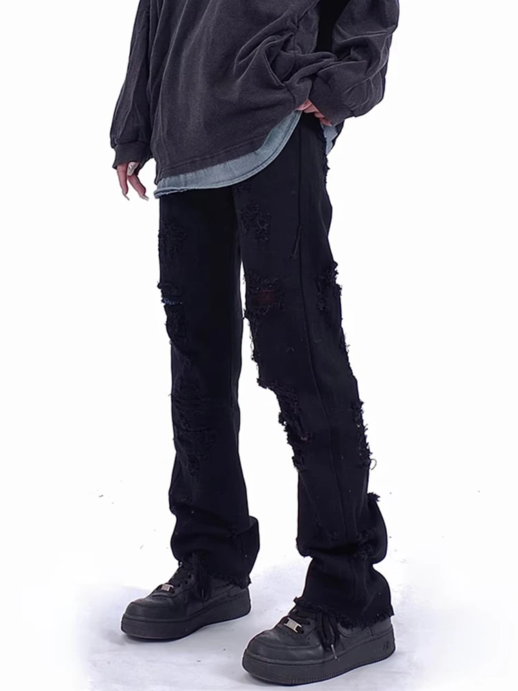 Retro Black Letter Embroidered Jeans Y2k Men's Jeans Fashion Boyfriend Style Jeans Street Style Boyfriend Boyfriend Style Jeans