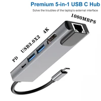 usb c hub 5 in 1 type c 3 1 to 4k hdmi adapter with rj45 sdtf card reader pd fast charge for macbook notebook laptop computer