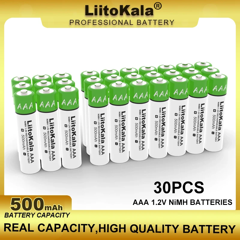 

30PCS/LOT LiitoKala AAA 1.2V 500mAh NiMH Rechargeable Battery Suitable For Toys, Mice, Electronic Scales, Etc. wholesale