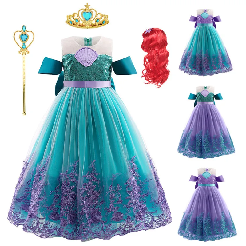 

Girl Princess Dress Mermaid Girl Ariel Dress The Little Mermaid Costume Halloween Fancy Costume Children Carnival Party Clothes