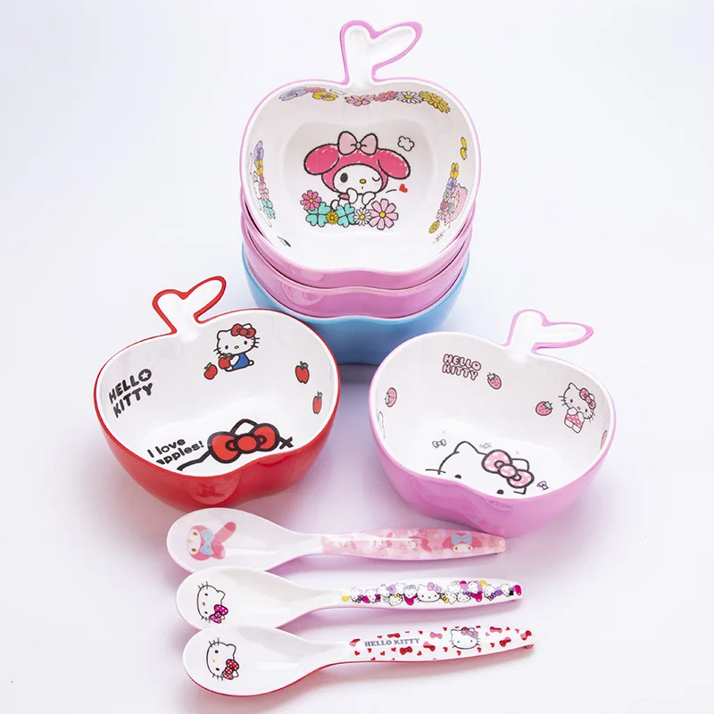 

Милая миска в форме яблока My Melody Kt MMC аниме Sanrioed Милая креативная форма миска устойчивая к падению безопасная детская посуда