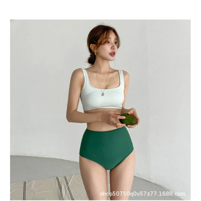 

Модный простой новый женский раздельный купальник с высокой талией, соблазнительный приталенный купальник с маленькой грудью