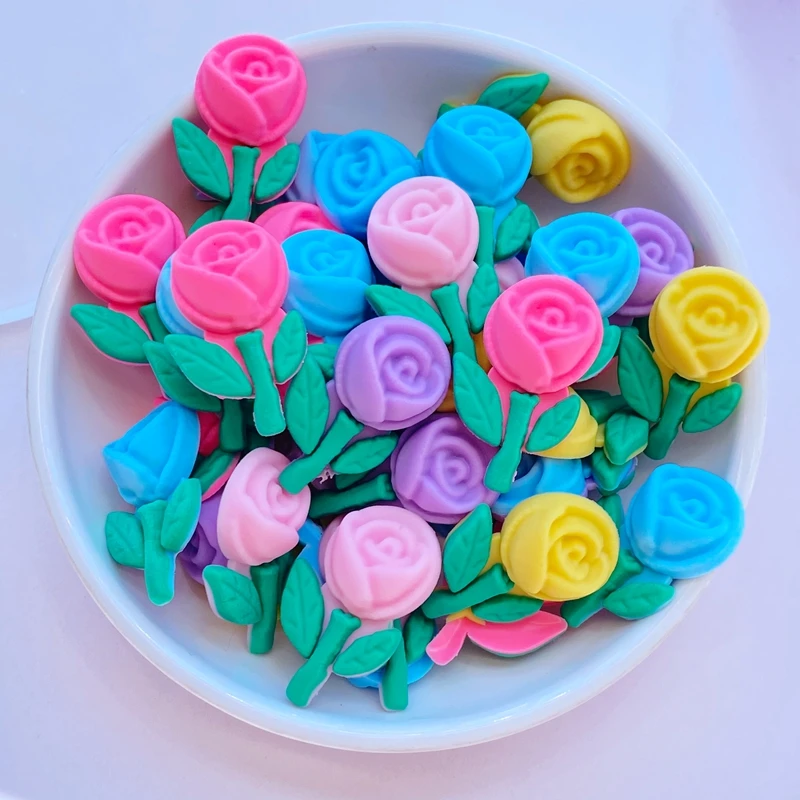 

10 шт. новые милые розы серии ПВХ гибкий клей с плоской задней стороной DIY украшения для скрапбукинга Phone Craft Decoration