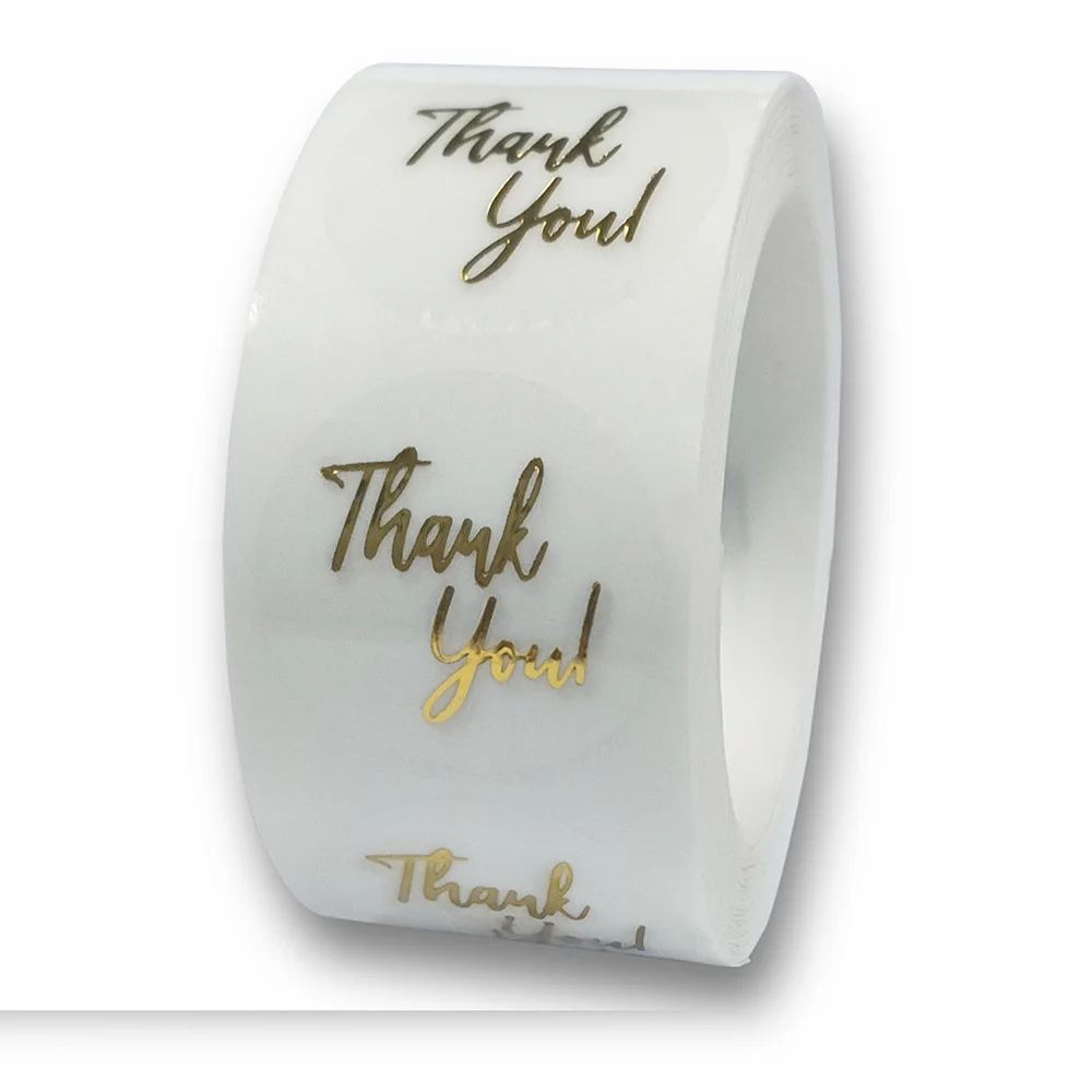 

50-500pcs/roll 1 inches Bronzing Lettering Thank You Sticker Round Transparent Label Paper Cut Thin Material Handmade Tags