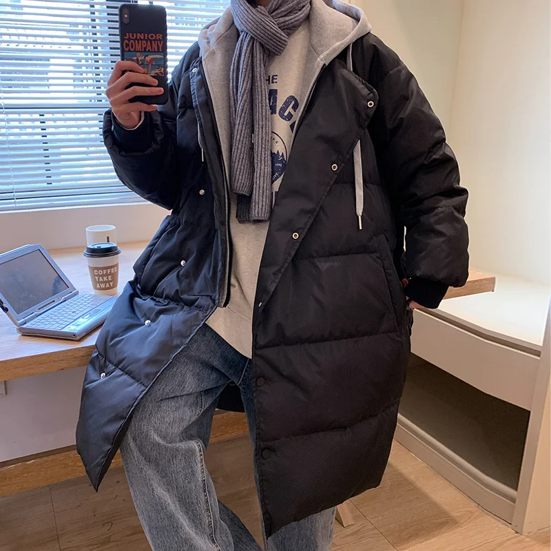 Winter Long Down Jacket Men Warm Fashion Oversized Hooded Long Coat Men Korean Loose Thick Jackets Overcoat Mens Parker M-2XL