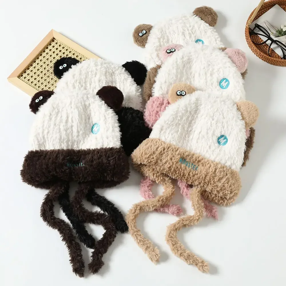 Милая плюшевая шапка с медвежьими ушками женская зимняя теплая защитная для ушей