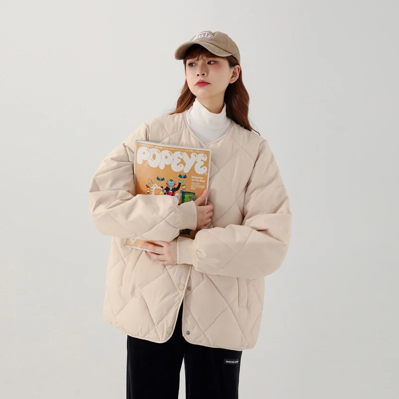 Female 2022 Winter New Bread Clothes Korean Fashion Loose Casual Short Section Collarless Cotton Jacket Cotton Coat Coat