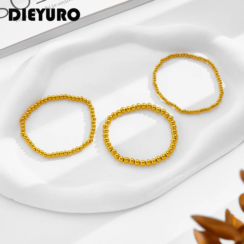 

DIEYURO 316L Stainless Steel Gold Color Beaded Bracelet For Women Girl New Trend Bangles Non-fading Jewelry Gift Party Bijoux