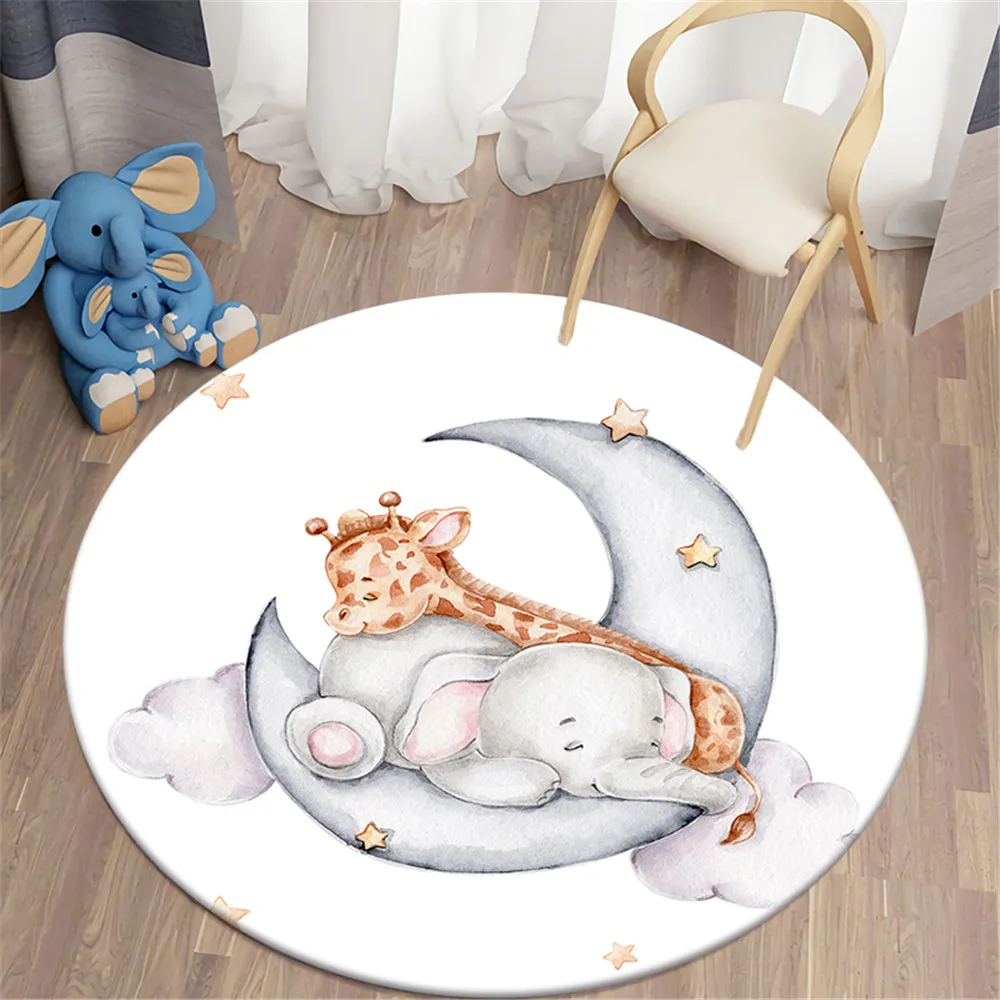 CLOOCL-alfombras redondas con estampado 3D de animales, alfombrilla de franela con estampado de elefante y jirafa, para sala de estar