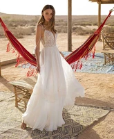 a line chiffon v neck hy374 floor length wedding dress for women elegant bohemian simple backless bridal gowns vestidos de novia