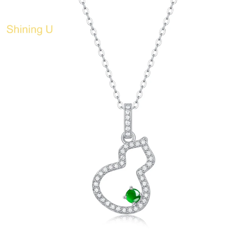 

Shining U S925 Silver Jade Necklace Gourd Pendant Fine Jewelry for Women Gift