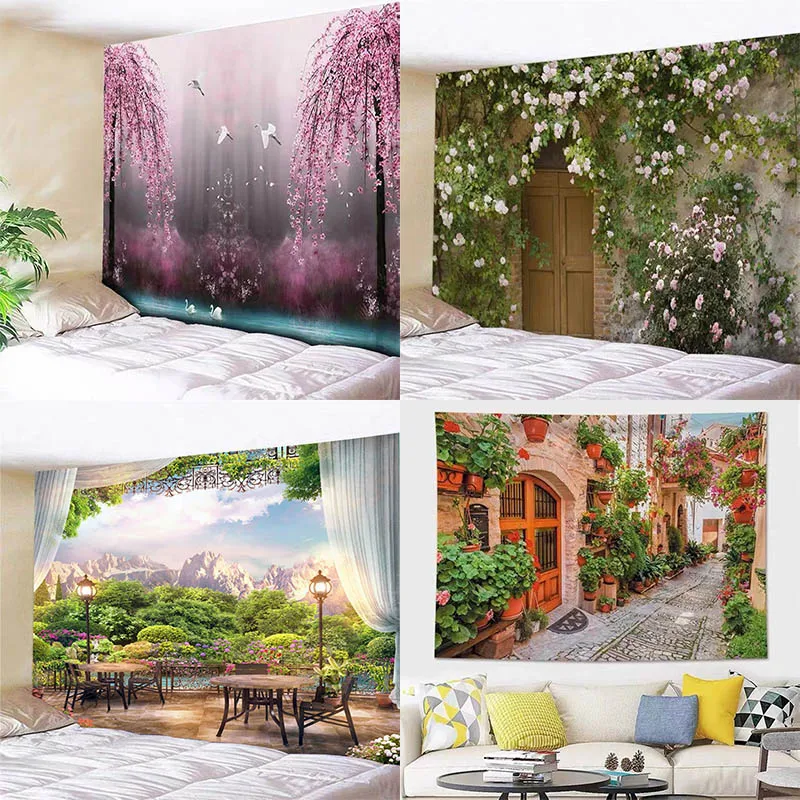 

Room Wall Tapestry Wall Hanging Mediterranean Rose Oil Painting Girl Independent Bedroom Living Room Mural Can Be Customized