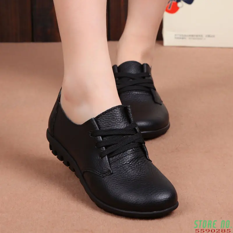 

Designer Women Ballet Flats Black Genuine Leather Loafers Casual Shoes New Buty Damskie Low Heel Chaussure Femme 89km