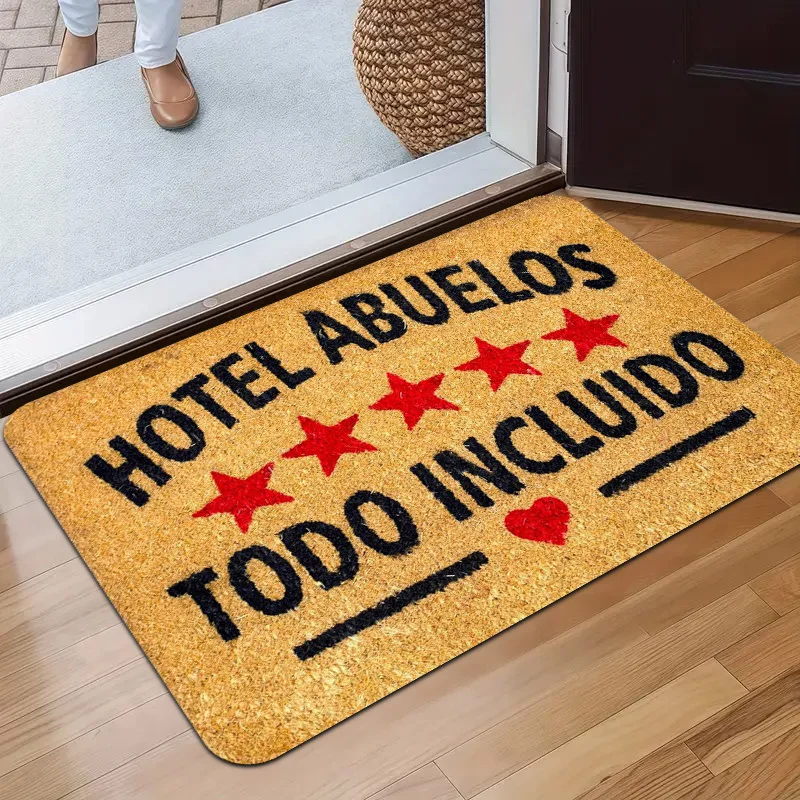 Фото Коврик для прихожей Spanish Text Hotel Abuelos, нескользящий, прочный, моющийся, для дома и патио №3