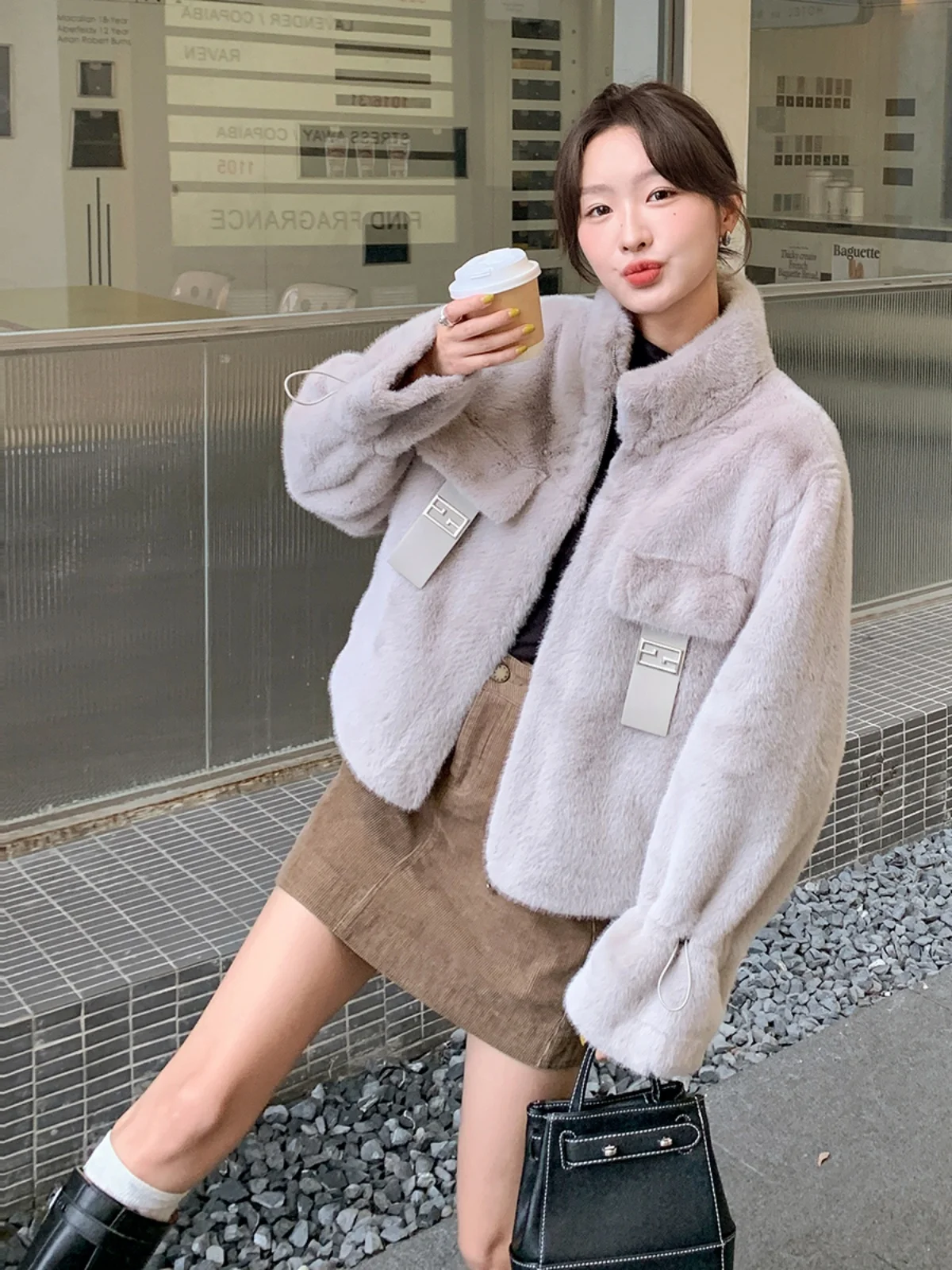 Gray Imitation Mink Cashmere Fur Integrated Outerwear Winter Women 2024 New Small Thickened Fleece-lined Lamb Wool Cotton-Pad...