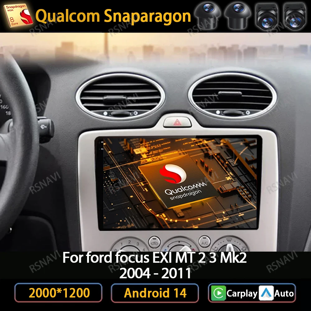 Фото Android 14 Беспроводной CarPlay Auto для Ford Focus 2 3 Mk2 Mk3 2004-2011 Автомобильный радиоприемник Мультимедийный видеоплеер GPS Navi 4G WIFI QLED №1
