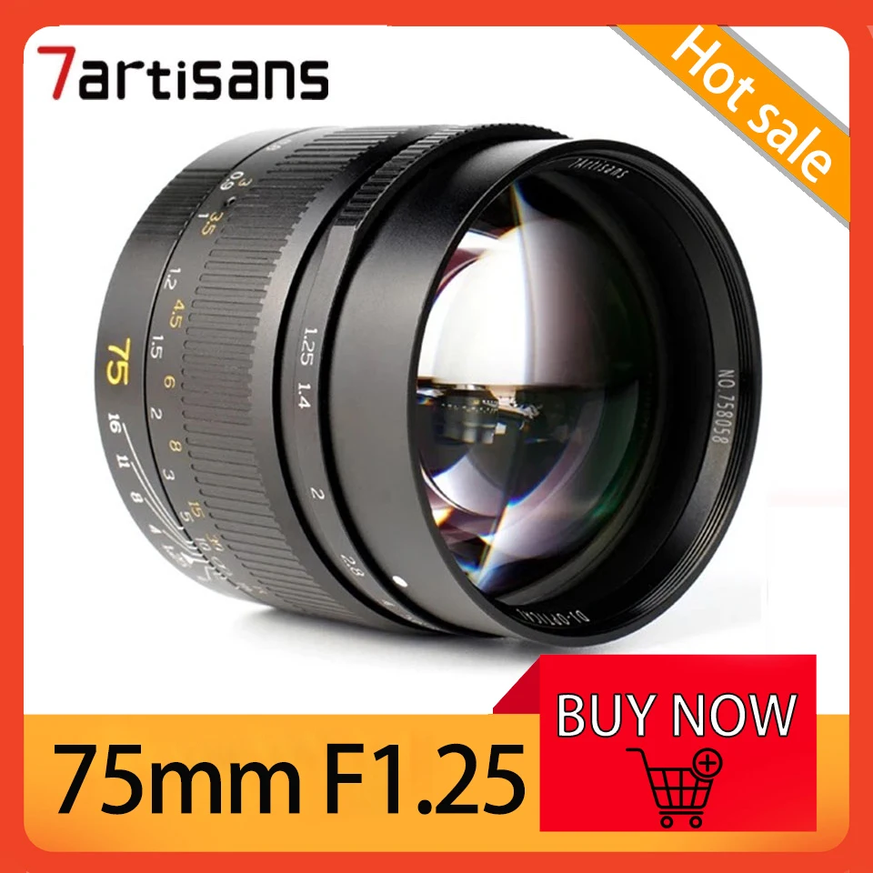 

7Artisans 75mm F1.25 MF Full Frame Large Aperture Manual Focus Portrait Prime Camera Lens for Leica M Mount M240/M262