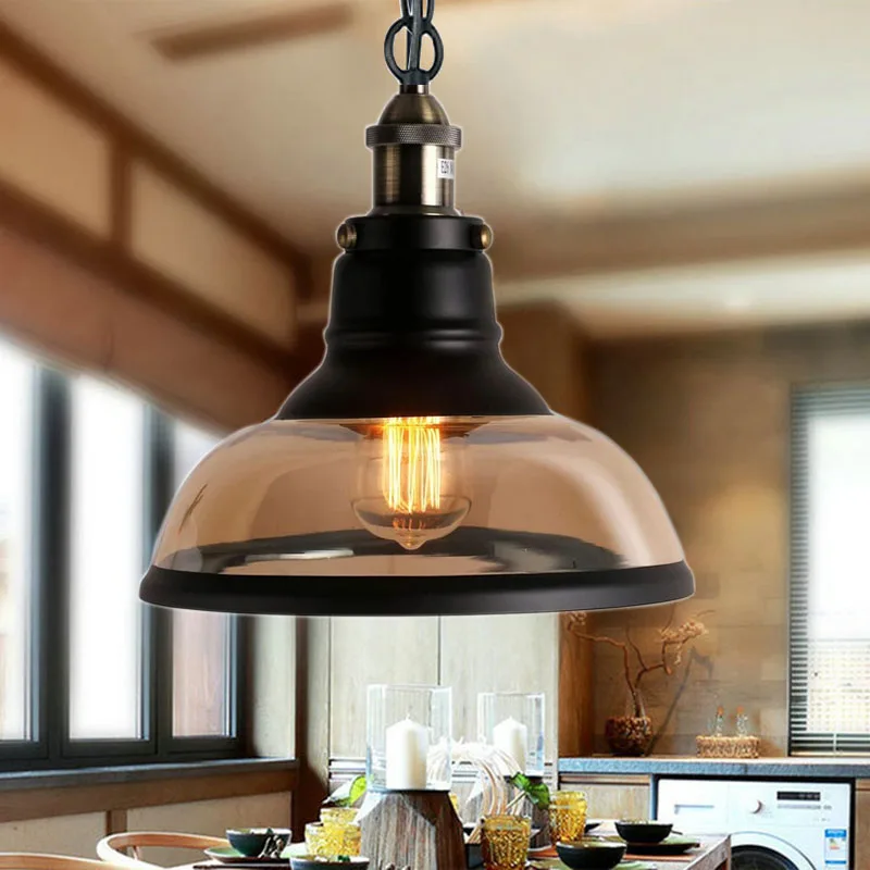 

Стеклянный подвесной светильник в стиле индастриал, черный винтажный потолочный светильник на цепочке для кухни, столовой, лофта, спальни, кафе, бара