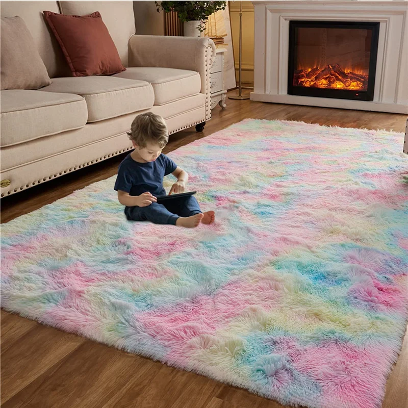 Kids Carpet Girl Rainbow Colors Carpets For Living Room Large Push Soft Bedroom Rugs Bedside Children's Room Floor Cute Mats