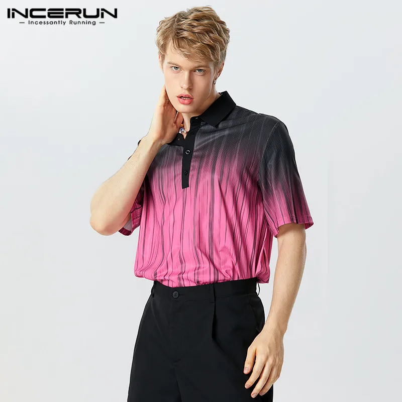 

INCERUN Men Shirt Lapel Short Sleeve Summer 2023 Tie Dye Gradient Casual Men Clothing Streetwear Loose Fashion Camisas S-5XL