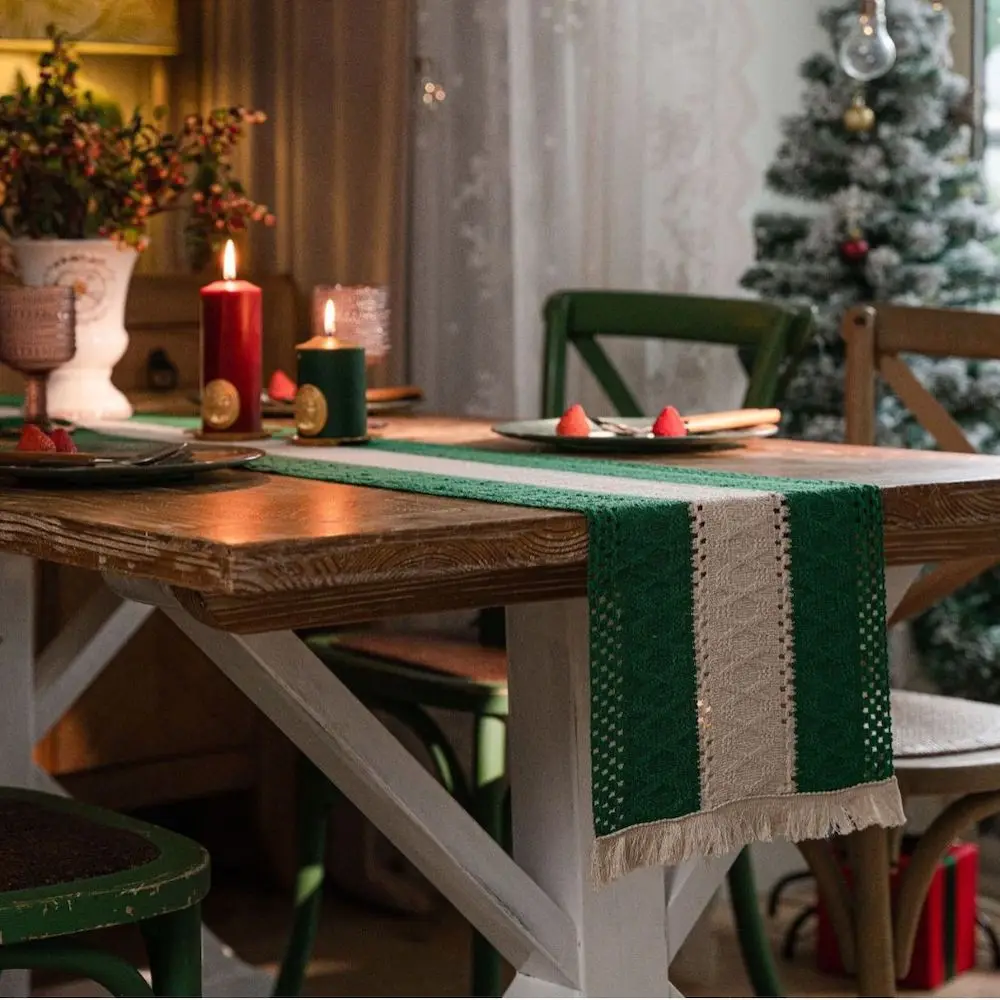 

ГERRING Рождественская красная скатерть-дорожка из хлопка/лёнa