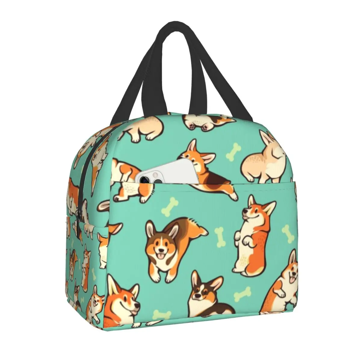 

Персонализированная зеленая сумка для ланча Jolly Corgis для мужчин, женщин, мужчин, термоизолированные Ланч-боксы для детей, школьная сумка для ...
